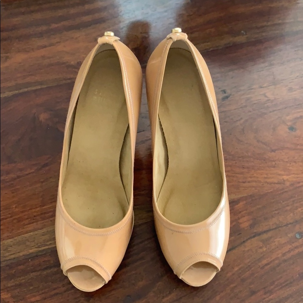 Stuart Weitzman Camel Platform Peep-toe Heels